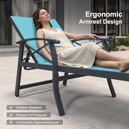 PURPLE LEAF Oversized Chaise Lounge Chair Outdoor Set of 2 Extra Wide Pool Lounge Chairs 5 Adjustable Position with Armrests and Side Table Aluminum Patio Lounge Chair for Beach, Turquoise Blue - color: Turquoise Blue, size: Oversized