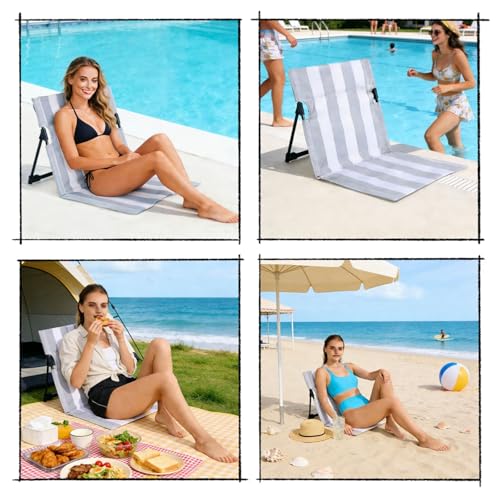 Stripes Foldable Pool Chair,Ultra-Light Portable Beach Chair with Carry Bag for Sunbathing Swimming Poolside Picnic Lawn Road Hiking Trips (1, Grey and White) - color: Grey and White