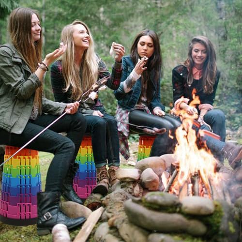 JAEMEYEM Collapsible Stool Chair, Upgraded Folding Stool for Adults Lightweight, Sturdy, Adjustable, Portable, Foldable Seat Sturdy Stools for Outdoor Camping Fishing Hiking Gardening BBQ - color: Black Rainbow, size: 1 pack
