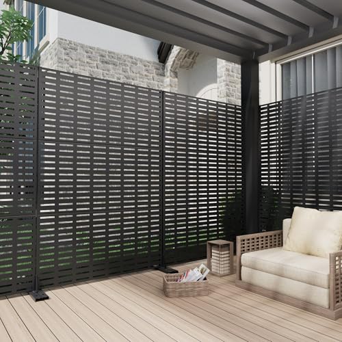 Casaphoria 72" H x 47" W Metal Outdoor Privacy Screen, Freestanding Decorative Divider for Patio, Deck, Balcony, and Garden with Stable Base, Black Abraham - color: Black Abraham