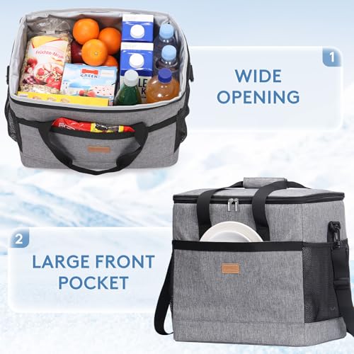 Lifewit Cooler Bag 30/50/60 Cans Collapsible and Insulated Large Lunch Bag Leakproof Soft Cooler Portable Tote for Camping/BBQ/Family Outdoor Activities - color: Gray, size: 50-Can(30L)
