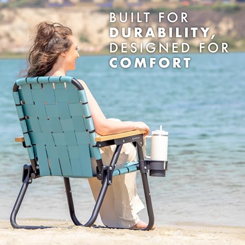 GoSports WOVN Beach Backpack Chair - 9 Styles Available - Premium Folding Camping Chair - color: Stone Blue