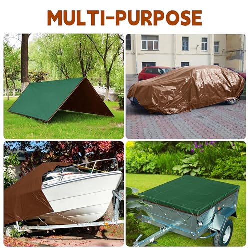 Tarp 15x30 ft 100% Waterproof 7mil Durable Grommets and Reinforced Edges,Uv Resistant,Green/Brown Tarp,Emergency Rain Shelter,Outdoor Cover and Camping Use -by MVPNET - size: 15x30