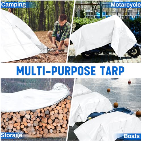 8 Pack 6 x 8 ft 5.5 Mil Large Tarps Heavy Duty Waterproof Tarp Multi Purpose Tent Cover for Home Boats Cars Camping Patio Furniture Roof Emergency Rain Protective Cover, White - color: White, size: 6 x 8 ft