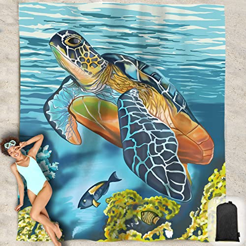 Beach Blanket Waterproof Sandproof Oversized 95”x 80”,Sand Free Beach Mat with Corner Pockets,Portable Mesh Bag for Beach Festival,Picnic,Travel and Outdoor Camping (Turtle Plus) - color: Turtle Plus