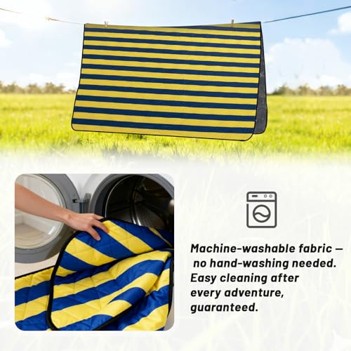 Picnic Blanket 80"x80" – Extra Large Waterproof Outdoor Blanket for Beach, Park, Grass, Lawn, Camping, Sandproof Mat, Foldable & Portable, Ideal Wedding Registry & Family Travel Accessory - color: Yellow & Blue Stripe
