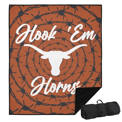 LOGOVISION University of Texas Picnic Outdoor Blanket, 50"x60" Barbed Wire, Foldable Blanket for Picnic, Beach, Camping, Park, Tailgate - color: Barbed Wire