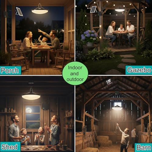 HULPPRE 3000lm Solar Shed Light Indoor Outdoor with Pull String, Daytime or Night,Dusk to Dawn,Bright with 169 LEDs,IP65 Waterproof,3 Modes,for Barn,Chicken Coop,Patio,Garden,Yard,Gazebo