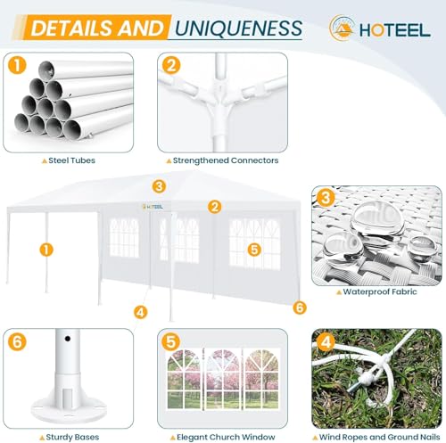 HOTEEL 10x30FT Party Tent with 8 Removable Sidewalls for Parties, Carpas para Fiestas Easy Set up, Weddings, BBQ, Baby Shower, Waterproof Outdoor Event Canopy, Patio Camping Gazebo, White - color: White, size: 10x30ft(+8 Walls