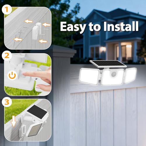 INCX 156 LED Solar Motion Lights Outdoor 2 Pack, 3 Heads Solar Security Lights with Motion Sensor IP65 Waterproof, Flood Lights for Wall, Patio, Garden, Porch, Garage White - color: White, size: 2 Pcs