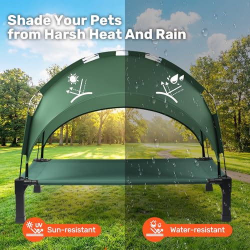 Heeyoo Elevated Dog Bed with Removable Canopy, Portable Dog Cot with Sun Protection Shade Tent, Raised Pet Cooling Cot Bed for Dogs, 42in - color: Green, size: 42"L x 30"W x 8.4"H