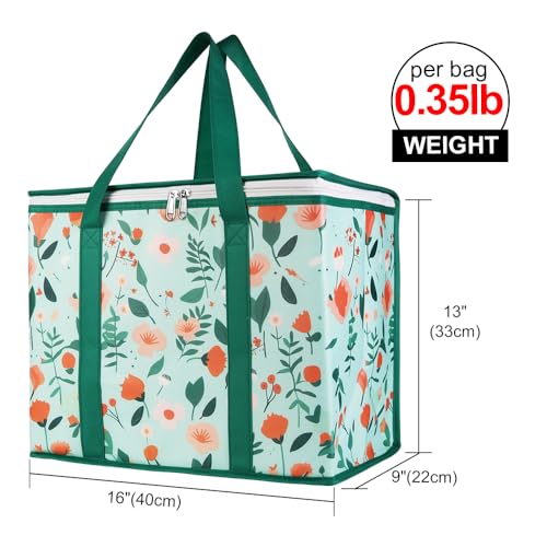 Bodaon 4-Pack Cooler Insulated Food Delivery Bag, X-Large Bags for Grocery/Catering/Shopping, Rideshare Delivery Bag, Thermal Hot Pizza, Large Cold and Frozen, XL Tote, Flower - color: Flower, size: X-Large