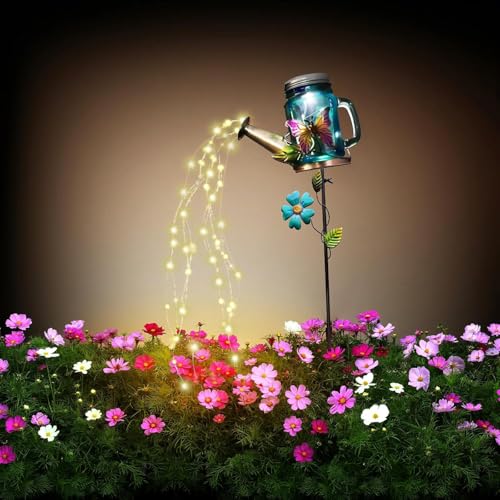 SRNPMIU Solar Watering Can Light, Yard Outdoor Decor Lights, IP65 Waterproof, Hanging Butterfly Garden Light, Outside Garden Flower Bed Decor, Women Gift, Birthday Gifts - color: Blue-Butterfly