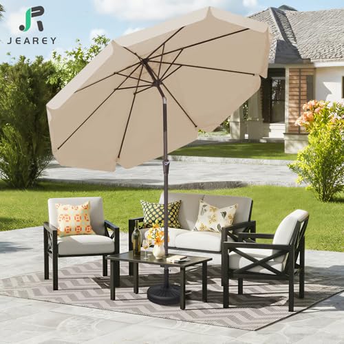 JEAREY 9 FT Patio Umbrella Outdoor, Table Umbrellas Market Umbrella w/Push Button Tilt/Crank, 8 Sturdy Ribs(Beige) - color: Beige