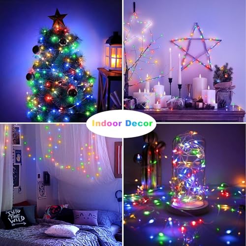 33Ft String Lights Battery Operated with Remote Control Timer, 100LED 4 Pack Waterproof 8 Modes Copper Wire Twinkle Fairy Lights for Bedroom Indoor Outdoor Wedding Dorm Christmas Decorations - style: 33ft, Multicolor