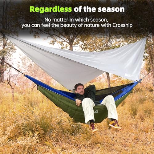 Camping Hammock with Mosquito Net – Portable Parachute Nylon Hammock Tent with Tree Straps, Camp Rope & Stake - for Hiking, Backpacking, Travel, Backyard, Beach – Holds Up to 500lbs (Blue) - color: Blue