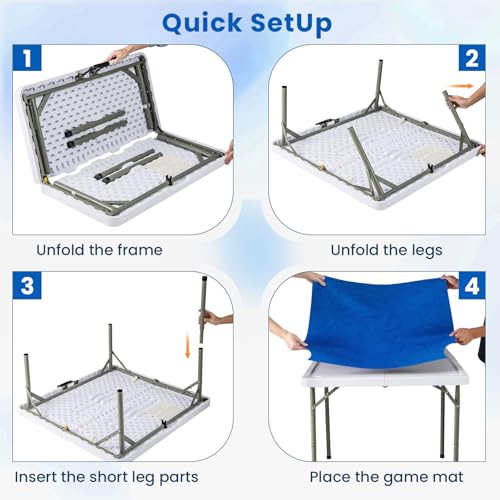 Goplus Mahjong Table, 35" Square Folding Card Table w/4Cup Holders, Anti Slip Mat, HDPE Tabletop, Metal Legs, Portable Mahjong Game Table for Domino Game, Picnic (Navy, Table w/Removable Mat) - style: Navy, Table w/Removable Mat