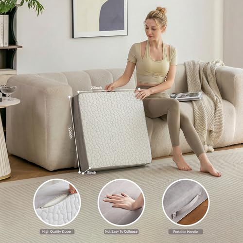 22" Large Floor Pillow for Adults, Thick Foam Meditation Cushion, Square Yoga Floor Seat Pillow with Soft Tufted Cover for Indoor & Outdoor Sitting – Grey