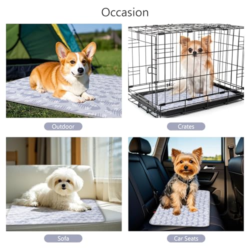 DELIFUR Dog Cooling Mat- Pet Cooling Mat Outdoor for Dogs Ice Pad for Puppy Small Medium Dog Machine Washable (Large, Grey Fishbone) - color: Grey Fishbone, size: L: 38.5" x 27.5"