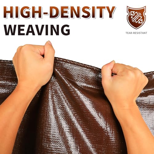 Brown Tarp 8x10 Feet, 10 Mil Thick Waterproof Poly Tarps Cover UV Resistant, Rip & Tear Proof with Metal Grommets Every 20 Inches - color: Brown, size: 8x10 Ft