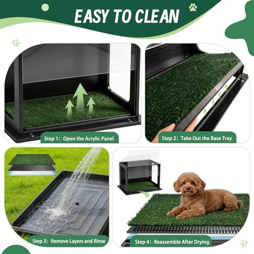 High Walls Indoor Dog Potty, 31.5" x 22" Porch Potty for Dogs with Wooden Walls & Steel Frame, Multi-Layer Easy-Clean Base - Dog Litter Box for Small Medium Dogs, Includes 10 Training Pads