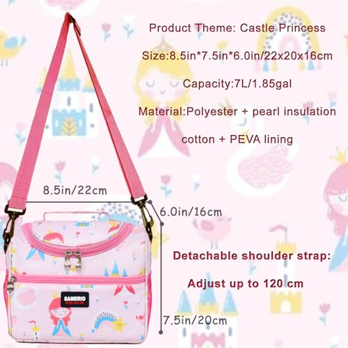 Small Lunch Bag Cute Cooler Lunch Box for Children Student Girls Boys Insulated Picnic Bags for School Camping - color: 7L Castle