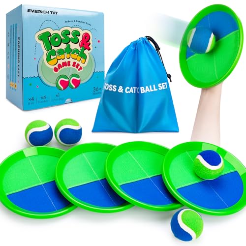 Toss and Catch Ball Game Set, Sticky Ball Paddle Catch Game for Kids, Summer Outdoor Backyard Beach Pool Yard Toy Gift for Boys Girls Ages 3-12 - color: Blue Green, size: 4 Paddles 4 Balls