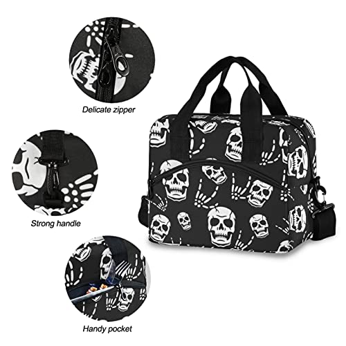 Gothic Skeleton Insulated Lunch Bag Reusable Lunch Tote Bag Cooler Bag for Women Men Adult Lunch Box with Adjustable Shoulder Strap Leakproof Lunch Bag for Work School Picnic Camping - color: Gothic Skeleton