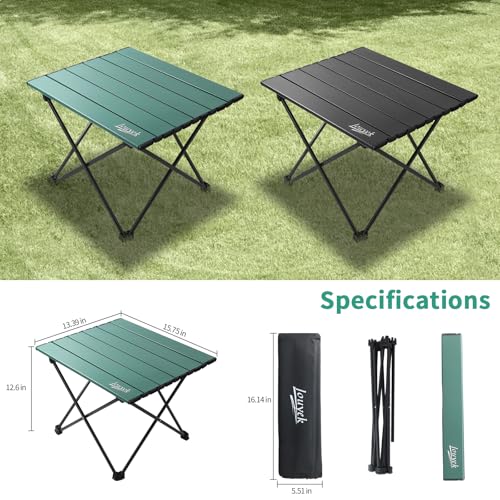 JOUYEK Small Camping Table, Ultralight Aluminum Folding Table with Carrying Bag, Portable & Lightweight Camping Side Table for Outdoor Camping, Picnic, Beach and Fishing, Green - color: Green