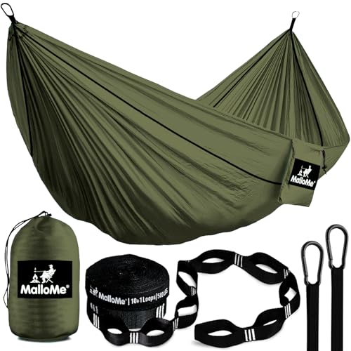 MalloMe Camping Hammock for Adults & Kids - Portable Hammocks for Outside - Hamacas para Adultos Outdoor Single & Double Two 2 Person Hammock - Hamaca/Hamacs/Amacas Heavy Duty Tree Travel Hamock - color: Army / Green, size: Large
