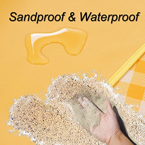 Picnic Blanket Beach Mat Extra Large Sandproof Waterproof Camping Blanket Portable Travel Blanket Play Mat for Outdoor Indoor Family Women Men Kids Beach BBQ Park Grass, 79"x57" - color: Yellow Grid
