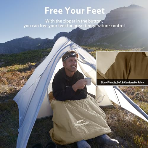 Naturehike Lightweight Compact Sleeping Bag, 59℉/32℉ Envelope Ultralight Backpacking Sleeping Bag Portable, Waterproof with Compression Sack for Cold&Warm, Camping, Traveling, Hiking - color: Brown