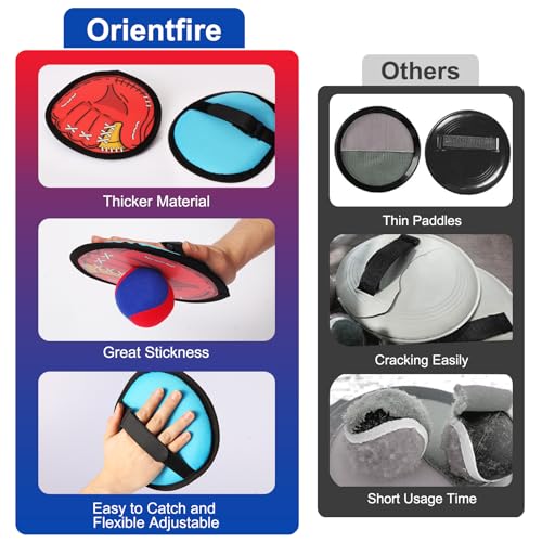 Toss and Catch Ball Game for Kids, 4 Paddles Sticky Balls Set Toddlers Baseball Gloves, Outdoor Beach Yard Pool Catch Toy, Birthday Gifts for Boys Girls Ages 3-12
