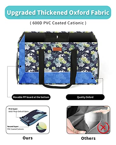 WONDAY Extra Large Reusable Grocery Bag Carrier with Handle, Thirty One Utility Tote Foldable for Shopping and Beach - color: Dark Blue Flower