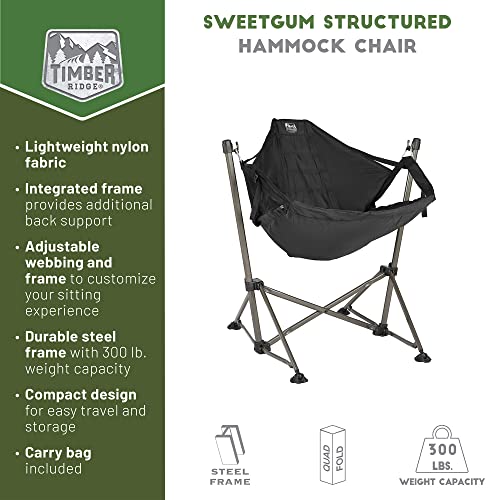 Timber Ridge Portable Hammock Camping Chair, Padded Folding Swing Hammock Chair with Stand, Heavy Duty Hammock Camp Chair with Carry Bag for Outdoor Beach Patio, Supports 300lbs, Black - color: Black