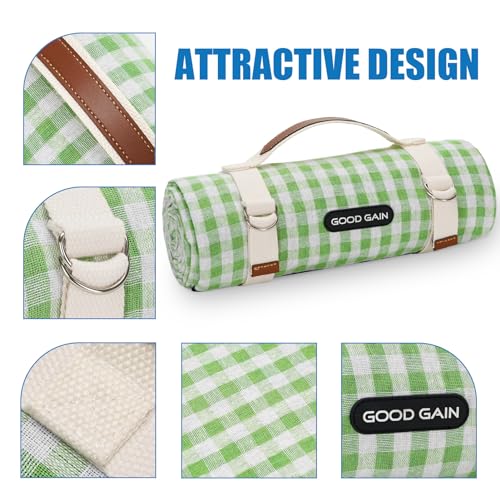 G GOOD GAIN Picnic Blankets Outdoor Extra Large - Waterproof Picnic Blanket with Carry Strap | Machine Washable Picnic Mat with Sandproof Backing for Park, Grass, Camping, Hiking, Concerts (Lime) - color: Lime