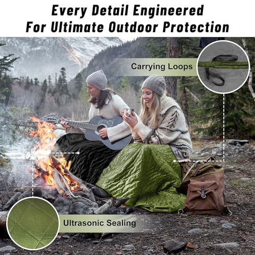 Waterproof Outdoor Blanket 82”X 55” Packable, Stadium Blankets for Camping with Sherpa Fleece Lining, Large Windproof Emergency Throw Mat for Garss Picnic Hiking Road Trip, Machine Washable, Green - color: Sherpa Green-300 Gsm, size: 82"x 55"