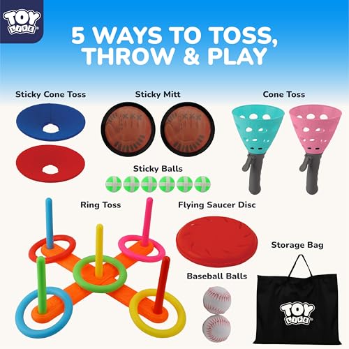 TOY Life Toss and Catch Ball Game 5-in-1 Set for Kids, Sticky Ball Catch Set with Mitts and Balls, Outdoor&Yard Games, Beach Games for Toddlers Ages 2-4 3-6, Throwing Toys