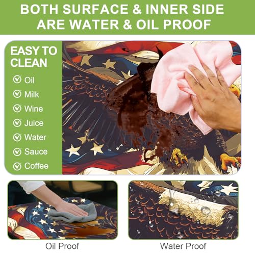ANNA QUEEN Patriotic American Eagle 6FT Picnic Table Cover with Bench Covers Set of 3 with Drawstring Bag, USA Flag Eagle 72"x30" Waterproof Picnic Tablecloth & Bench Covers for Outdoor BBQ - color: #64