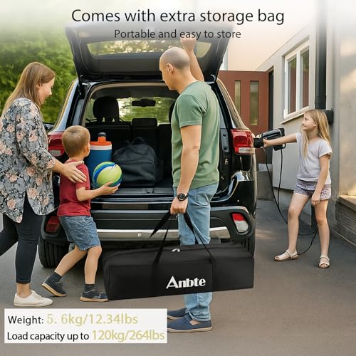 Anbte 34.2” Tall Camping Table Foldable, 2 Adjustable Height Large Roll Up Camping Table Support 264lbs with Storage Basket and Bag, Waterproof, for Travel BBQ Outdoor Patio, 39.4” x 19.7”, Black - color: Black, size: 39.4”L x 19.7”W x 34.2”H (2 heights)