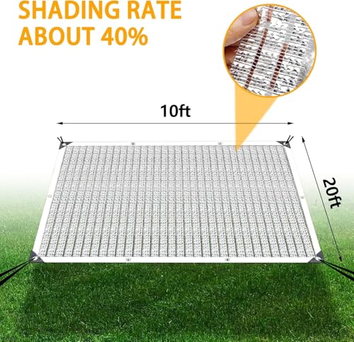 10x20' Aluminum Shade Cloth - for Car,90% Reflective Sun Shade Cloth for Garden Patio Pergola Cover Shade Sails Silvery Durable Shade Neting for Backyard Dog Chicken Coop Shade Cloth - size: 10'x20'
