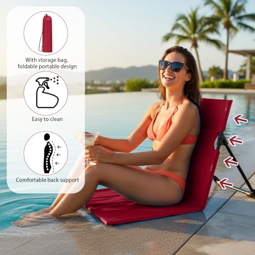Jetec Foldable Floor Backrest Chair Portable Camping Chair with Storage Bag Light Weight Lazy Seat for Indoor Outdoor Bed Ground Park Lawn Concerts Beach Hiking - color: Red, size: Regular