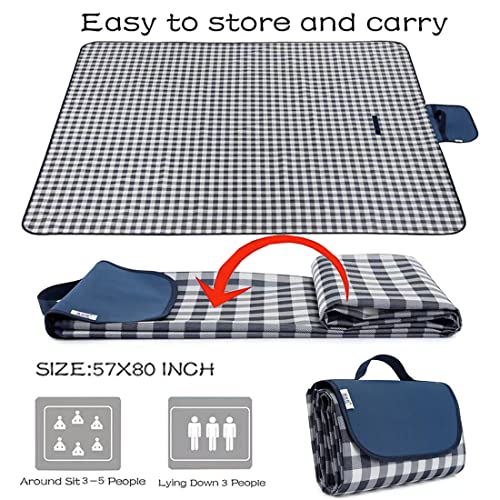 K Y KANGYUN Outdoor Picnic Blankets, Extra Large Beach Blanket, Foldable Lightweight Waterproof Sand Mat, Picnic Blanket 80" x 60" for Beach Camping Hiking Park Patio (Dark Blue, 80x60 inch) - color: Blue, size: 5' x 6'8"
