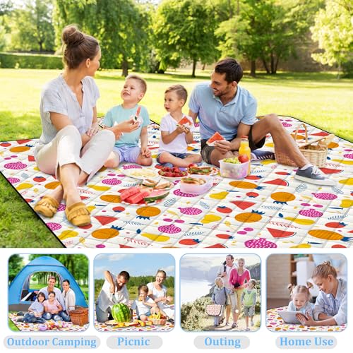Poedist Extra Large Picnic Blanket Waterproof,80"x 80"Foldable Machine Washable Beach Blanket,Outdoor Blanket for 6-8 Adults,Suitable for Indoor Crawling,Park Beach,Camping,Hiking,Family Travel(Fruit - color: Orange Fruit, size: 6'8" x 6'8" (Square)