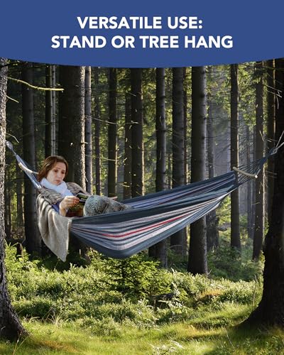 EveryFun Double Hammock with Heavy-Duty Steel Stand,Portable,Easy Assembly,600lbs Weight Capacity,Suit for Indoor,Yard,Camping,or Outdoor-Fine Blue - color: Dc-fineblue