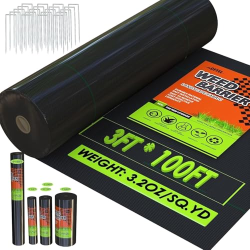 3x100FT Weed Barrier Landscape Fabric Heavy Duty, 3.2oz Durable Geotextile Fabric, Block Gardening Ground Cover Weed Mat, Weed Control Garden Cloth for Landscaping, French Drains, Yard Driveway - size: 3*100ft