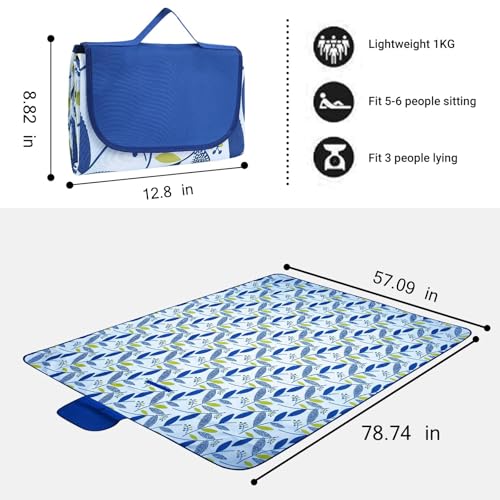 Hi Space Outdoor Picnic Blankets Waterproof Foldable Picnic Mat Extra Large Beach Blankets Sandproof Blanket for Beach Camping Grass Lawn Park, 80"x60", Blue Camouflage - color: Blue-camouflage