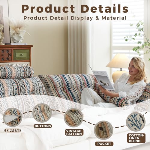 Triangular headboard reading pillow full, comfortable sponge wedge queen pillow, disassembleable cotton and linen long strip pillow, sofa backrest pillow - color: Amber Elegance, size: Queen