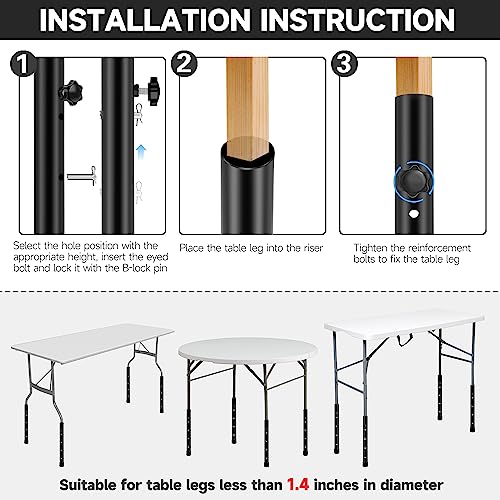 8 Pack Folding Table Risers, 4 Levels Adjustable Height Folding Table Leg Extenders, Heavy Duty Metal Table Leg Extensions Raise Table Height 3.6in | 6.77in | 10in | 13in - size: 8 PCS - 4 LEVELS ADJUSTABLE HEIGHT
