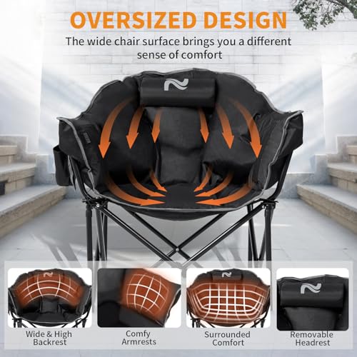 LILYPELLE Oversized Heated Camping Chair, Patio Lounge Chairs with 3 Heat Levels, Portable Folding Heated Chair Round Moon Saucer Folding Lawn Chair Outdoor Chair for Camping, Lounge Patio - color: Ink Black, style: Heated Moon Chair